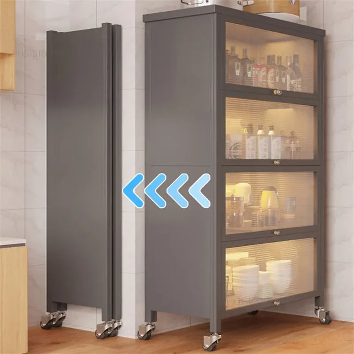 Modern Metal Kitchen Cabinets Home Furniture Floor Microwave Oven Storage Cabinets Kitchen Rack Multi-layer with Door Cupboard R