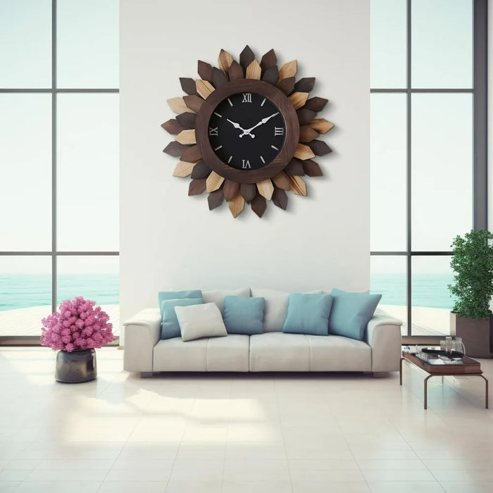 24 Inch Large Wall Clock, Oversized Silent Battery Operated Farmhouse Wood Wall Clock for Living Room Decor, Tricolor