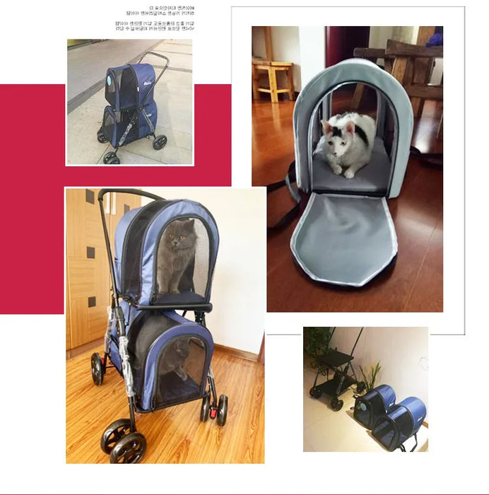 Lealoncat BL12 Four Wheels unique double Pet Stroller for Dog Cat with custom logo