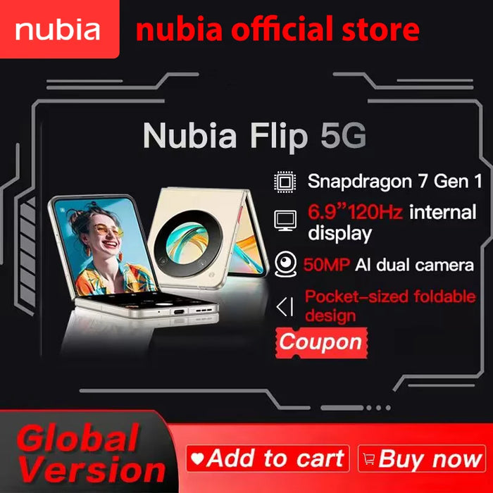 Global Version Nubia Flip 6.9" Snapdragon 7 Gen 1 4310mAh battery 33W charging Pocket-sized foldable design mobile phone