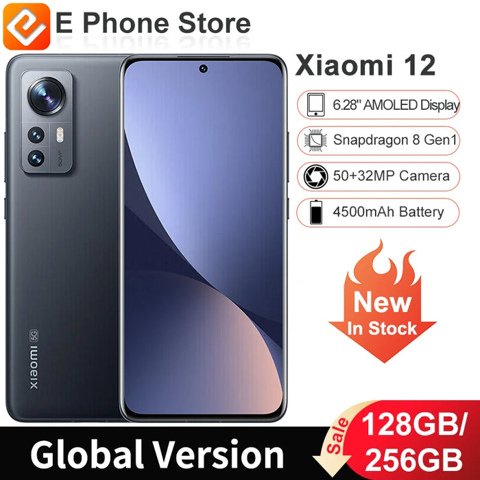 Global Version Xiaomi 12 128GB/256GB Snapdragon 8 Gen 1 6.28" AMOLED DotDisplay 50MP+32MP Camera 4500mAh Battery NFC (New)