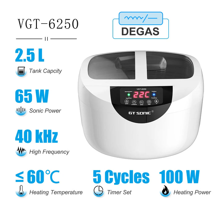 GTSONIC VGT-6250 Digital Ultrasonic cleaner 2500ML for Fruits Vegetables Home Kitchen Ultrasonic Baths