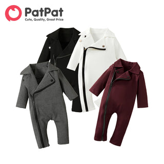 PatPat Overalls Baby Boy Clothes Winter Jumpsuit Kids New Born Romper Newborn Bodysuit Solid Big Lapel Long-sleeve