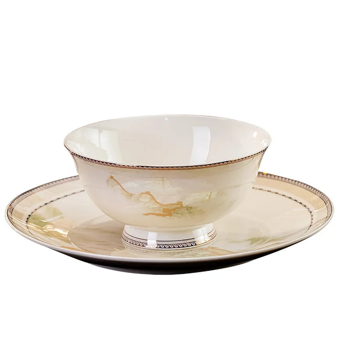 Jingdezhen dish set housewarming tableware set bowl and plate ceramic tableware set light luxury plate bowl