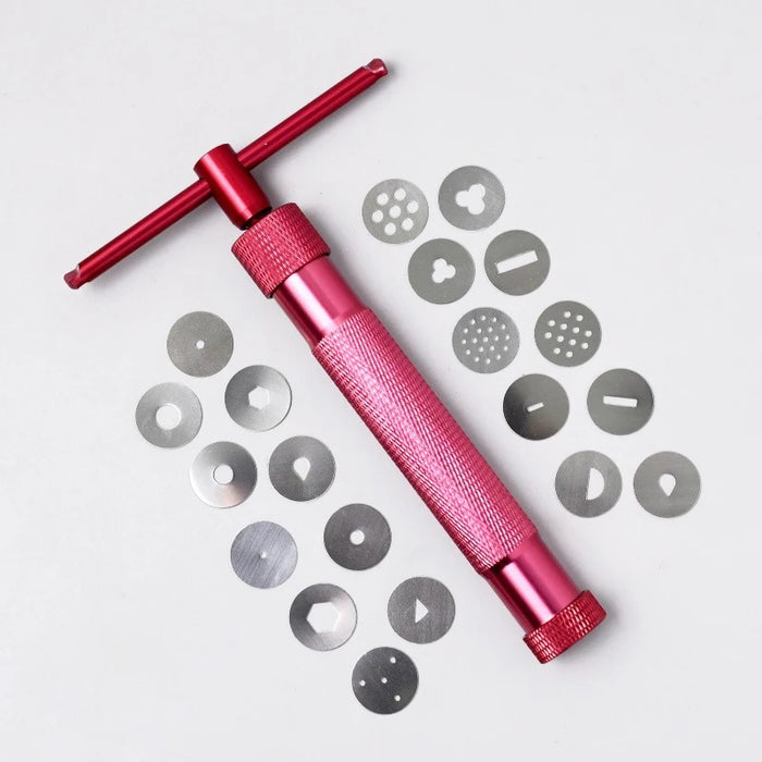 Rotary Squeezer Clay Cake Sculpture Gun With 20 Tips Clay Craft Sugar Paste Extruder Fondant Cake Sculpture Mold Tool