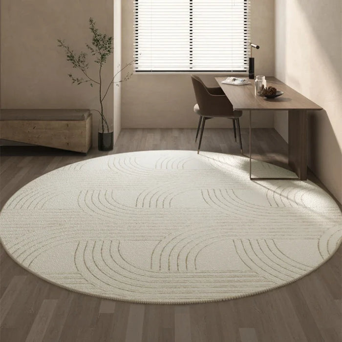 Minimalist Solid Colour Round Carpet Large Decorative Living Room Sofa Rugs Cream Bedroom Dining Table Polyester Home Floor Mats