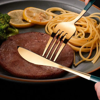 24pcs Gold Dinnerware Set Stainless Steel Steak Knife Fork Coffee Spoon Teaspoon Flatware Dishwasher Safe Kitchen Tablewar