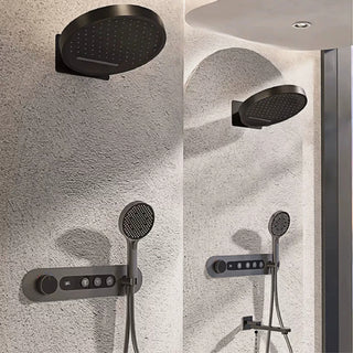 Luxury round gun gray brass shower system intelligent digital display with four functions cold and hot dual control shower Tap