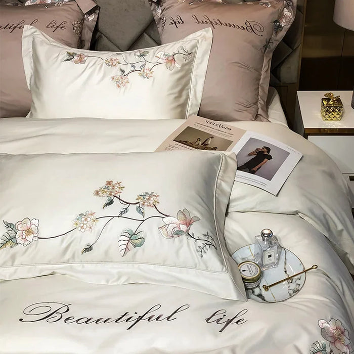 100% Australian Cotton Bed Sheet Embroidery White Duvet Cover Bedding Set Luxury Home Textile 4pcs Quilt Cover Queen King Size