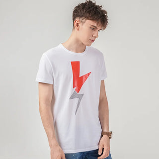 HELLEN&WOODY Summer Mens Fashion Lightning Graphic T-shirts Printed O-Neck Cotton Luxury Mens Clothing
