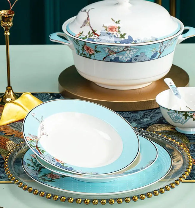 Bowl and plate set bone china tableware Jingdezhen high-end housewarming wedding bowl and plate combination gift