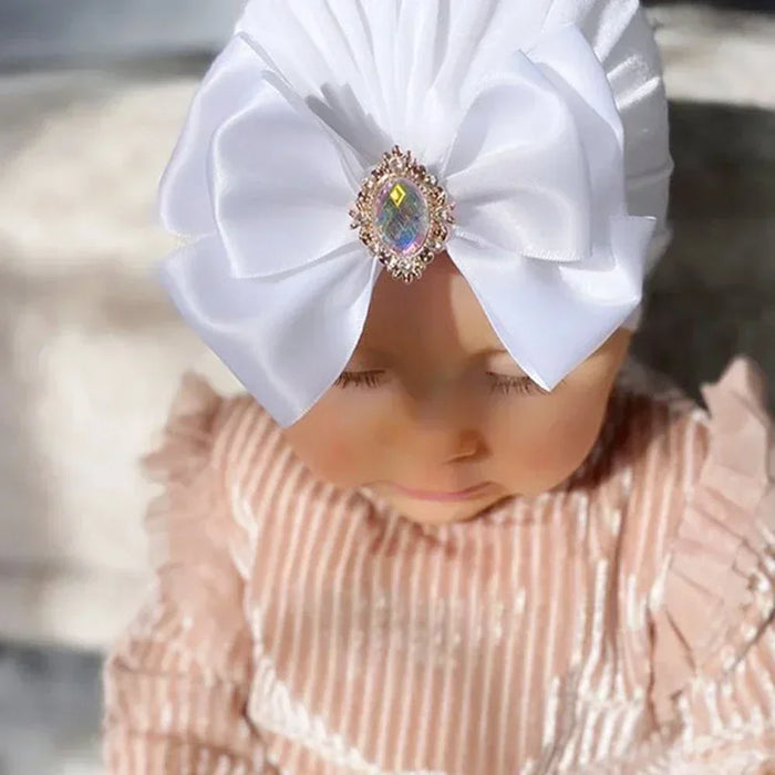 Cute Shining Rhinestone Bowknot Infant Indian Hat Soft Skin-friendly Cotton Baby Girl Caps Turban Fashion Handmade Bows Headwear