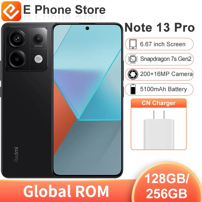 Global ROM Xiaomi Redmi Note 13 Pro 128GB/256GB/512GB Snapdragon 7s Gen 2 6.67 ” Screen 200MP+16MP Camera 5100mAh Battery 67W