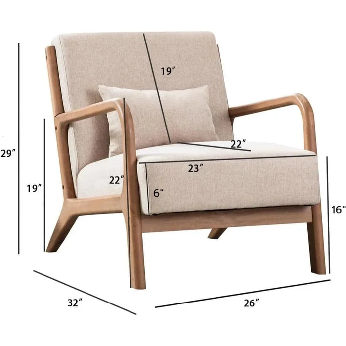 Mid Century Modern Accent Chair, Single Fabric Lounge Reading Armchair with Solid Wood Frame, Easy Assembly Arm Chairs for