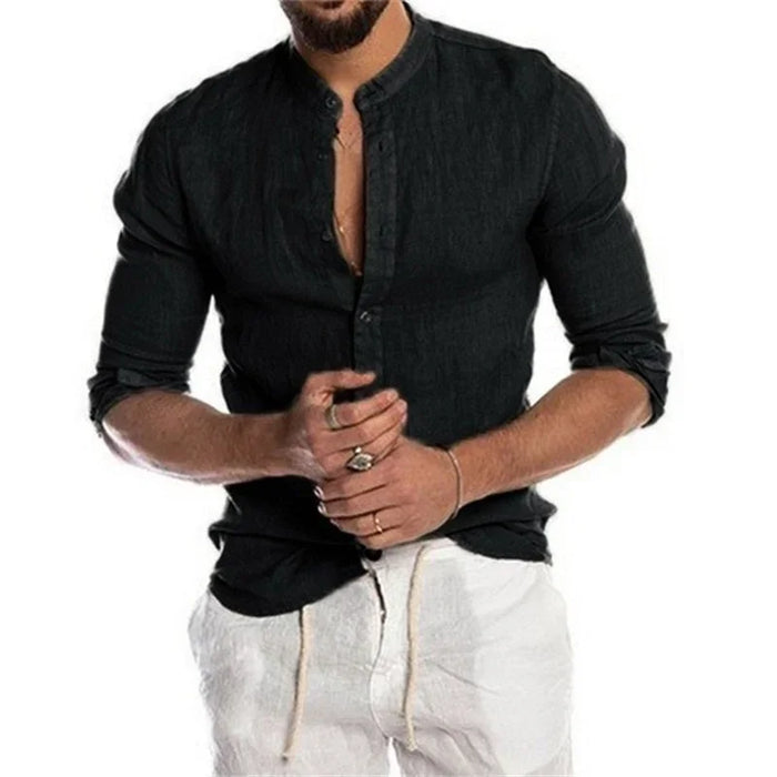 Men's Daily Top Long Sleeve Shirt Button Linen Cotton Comfortable Fashion Casual Solid Color Shirt S-5XL