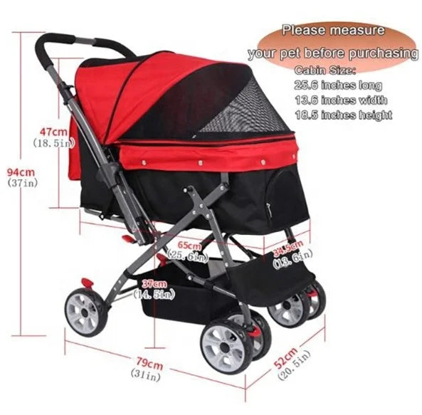 New Style 4 Wheel  Travel Folding Carrier Pet Stroller Pet Cart Pet Trolley