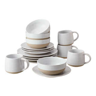 Abott White Round Stoneware 16-Piece Dinnerware Set dishes and plates sets