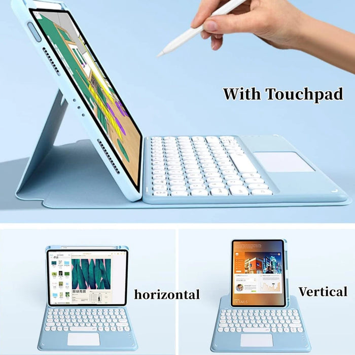 Cute Rotating Case with Trackpad Keyboard for iPad 10.2 7th 8th 9th Air 4 5 4th 10.9 Pro 11 AZERT Hebrew Spanish Korean Russian