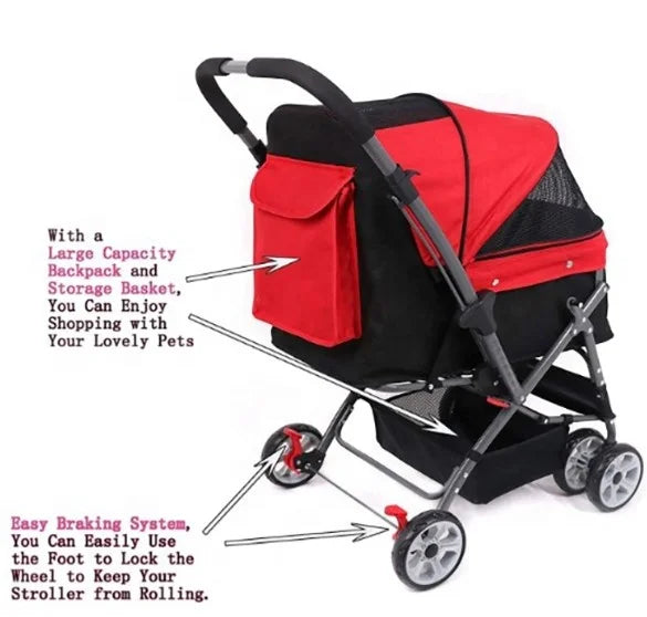 New Style 4 Wheel  Travel Folding Carrier Pet Stroller Pet Cart Pet Trolley