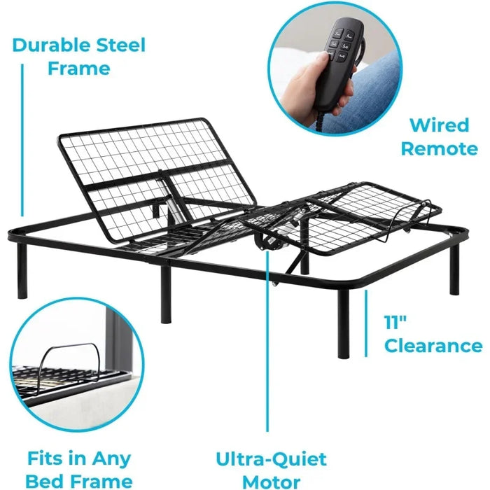 Linenspa Adjustable Bed Frame - Independent Head and Foot Incline - Powerful Quiet Motor - Easy Tool Free Assembly - Lounging -