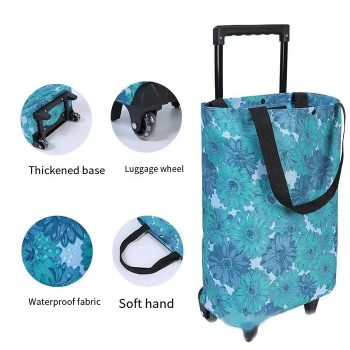 1pcs Large Capacity Foldable Shopping Cart - Waterproof and Lightweight Trolley Bag with Wheels and Thickened Trolley Small Cart