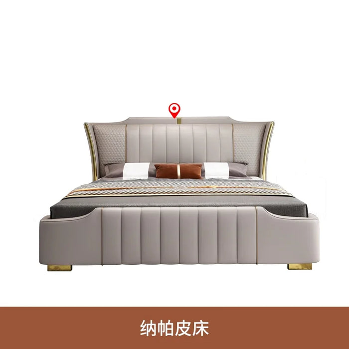 Italian light luxury leather bed modern simple luxury master bedroom double bed 1.8m bedroom high-end net red wedding bed