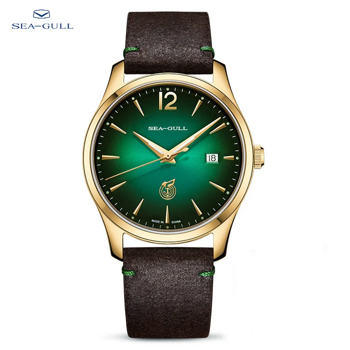 New Seagull Watch Men's Automatic Mechanical Watch Retro Green Dial Business Leather Strap For Man Wristwatch