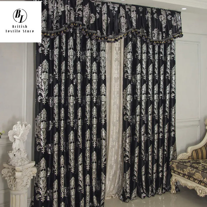 European-style Curtains for Living Dining Room BedroomBronzing Velvet Black Velvet Curtain Silver Light Luxury Customization