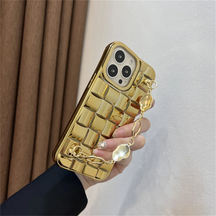 Luxury Korean Gold Lattice Metal Alien Bracelet Chain Case For iPhone 11 12 pro Max 7 8 Plus X XR XS MAX 13 14 pro max Cover