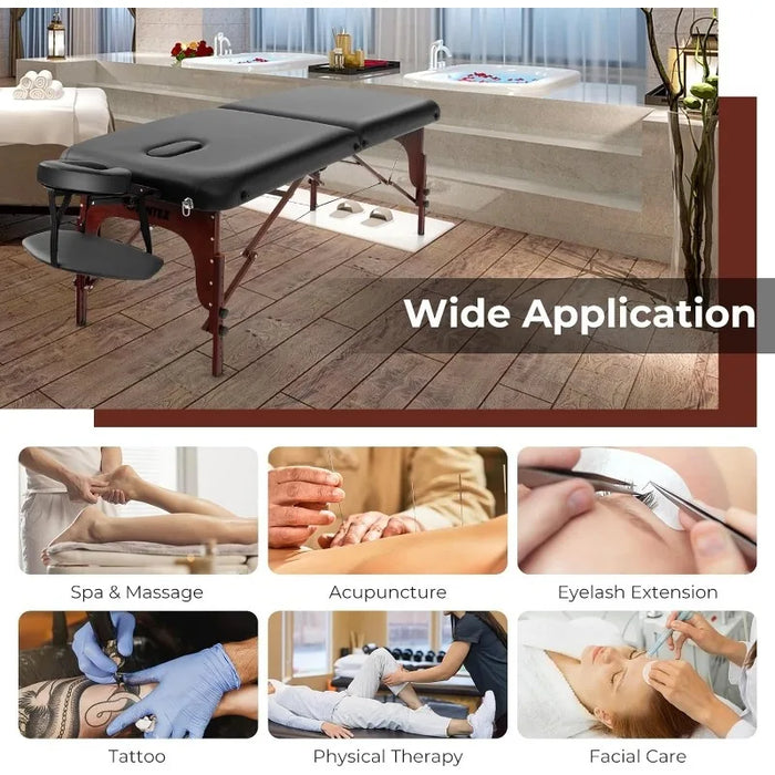 Portable Massage Table 84 Inch, Folding Lash Bed with Premium Foam & Beech Wood Legs,Professional Spa Salon Bed with Face Cradle