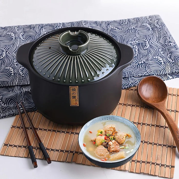 Ceramic Casserole Japanese Round Green Blue 2.5-6L Multiple Size Cooking Pot Cookware Household Kitchen Supplies Saucepan