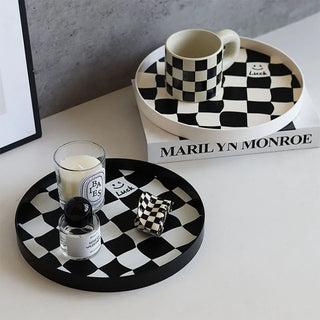 Nordic style checkerboard storage plate Fruit tray Cup perfume jewelry sundries desktop decoration tray