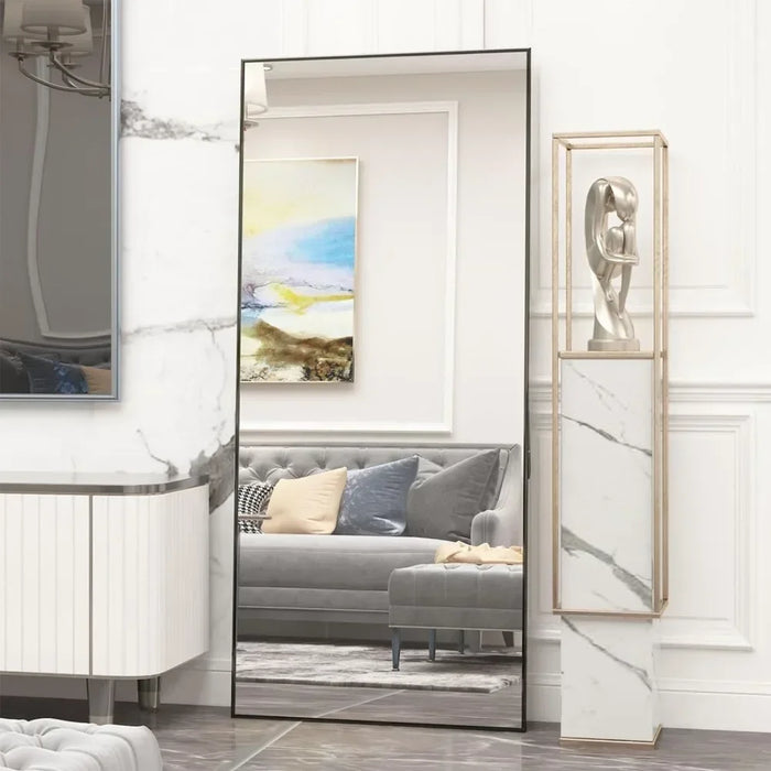 Full-length mirror 65 ×24,floor-to-ceiling standing mirror,bedroom against the wall,dresser and wall-mounted thin-framed mirror