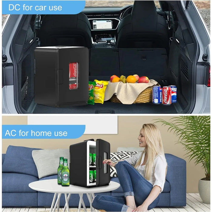 15 Liter/21 Cans Mini Fridge for Bedroom, 110V AC/12V DC Portable Skincare Fridge, Thermoelectric Cooler