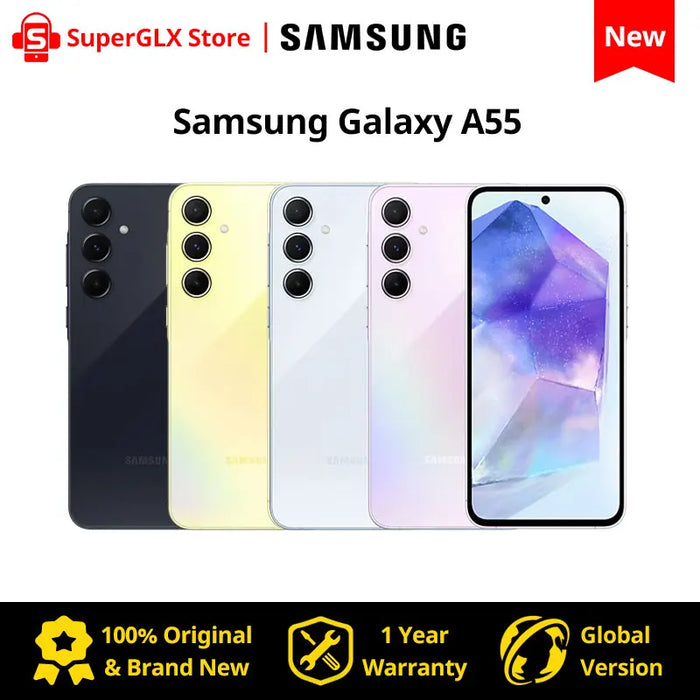 100% Original New Samsung Galaxy A55 5G Exynos 1480 6.6" FHD+ Super AMOLED 120Hz Display 50MP Camera 5000mAh 25W Fast Charging