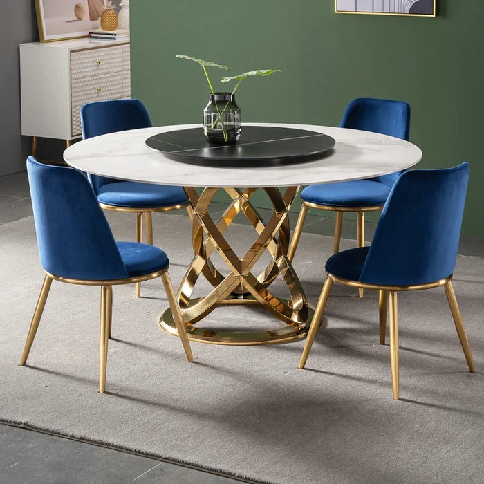 Rock plate round table light luxury turntable Italian table and chair combination modern simple stainless steel circle