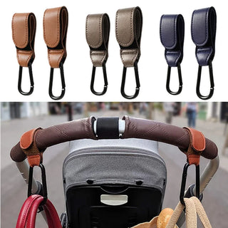 Baby Stroller Hook Fashion PU Leather Adjustable Pram Hook Cart Organizer Diaper Bag Hanger Children Boy Girl Travel Accessories
