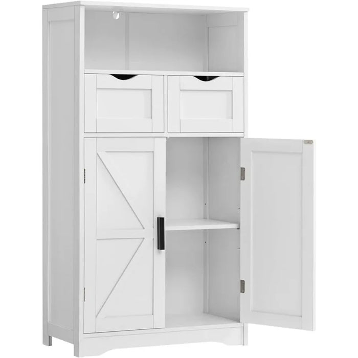 Floor Cabinet with 2 Doors & 2 Drawers, Storage Cabinet with Adjustable Shelf, Freestanding Wooden Storage Organizer