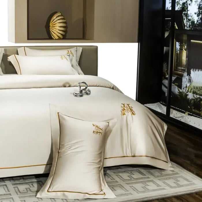 Luxury 1200TC Egyptian Cotton Gold Embroidery Bedding Set Queen King White/Beige Quilt/Duvet Cover Bed Linen Sheet Pillowcase