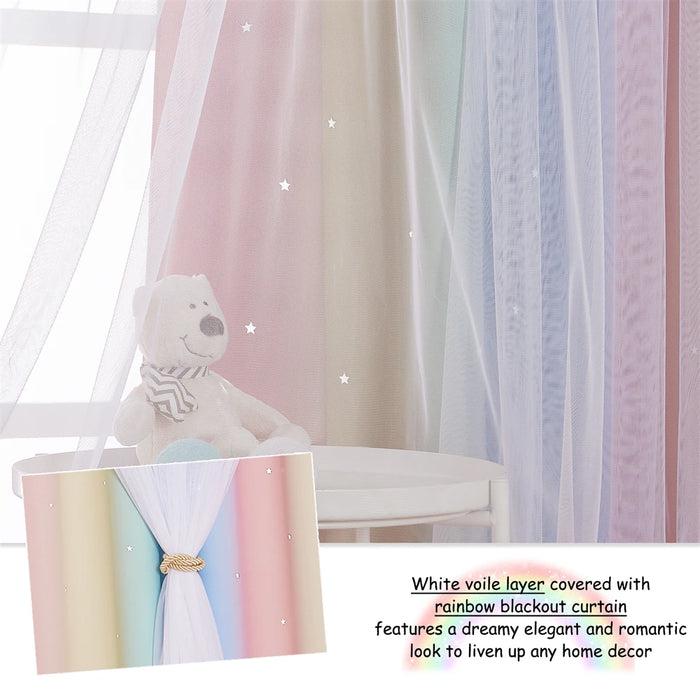 Blackout Curtain Shiny Stars Children Cloth Curtains Colorful Double Layer Star Window Curtains for Living Room Bedroom Gradient