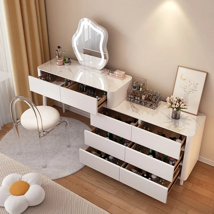 French Cream Style Solid Wood Dressing Table, Bedroom, Simple and Multifunctional Storage Cabinet, Integrated Dressing Table