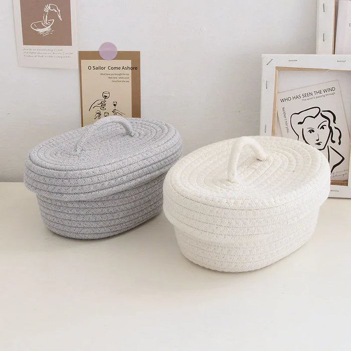 Handmade cotton thread storage box Simple dustproof mobile phone cosmetics sundries storage basket Snack sewing basket