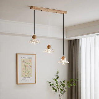 Modern Nordic Lustre Wooden LED Glass Pendant Lamp Japanese Hanging Light for Kitchen Dining Room Cafe Home Decor E27 Chandelier