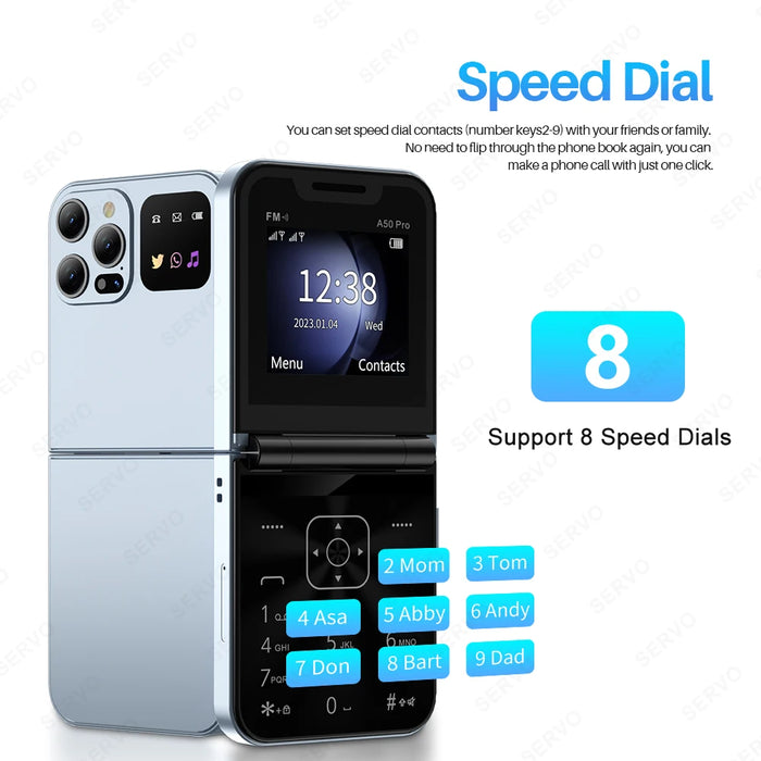 SERVO New Flip Cellphone 2.4 Inch Screen Dual SIM 2G GSM Speed Dial Automatic Call Record Breathing Light FM Torch Mobile Phones