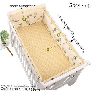 5pcs Crib Bumper Bedding Set Cotton Cute Print Sheet Cradle Side Protector Toddler Baby Room Accessories Bed Protection