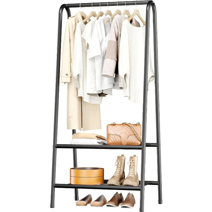 Clothes Rack, Sturdy and Portable, with Double Layer Shelf for Hanging and Storing Clothes, Shoes, Bags, Umbrellas, Bedroom