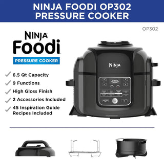 Ninja OP302 Foodi 9-in-1 Pressure, Broil, Dehydrate, Slow Cooker, Air Fryer, and More, with 6.5 Quart Capacity and 45 Recipe