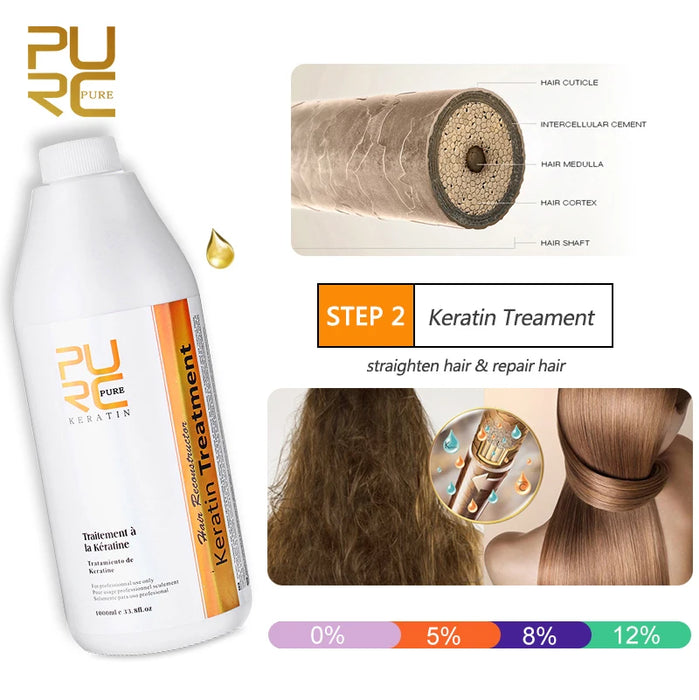 PURC Brazilian Keratin Hair Treatment Shampoo Professional Smoothing Straightening Cream Curly Frizzy Hair Care Product 1000ml