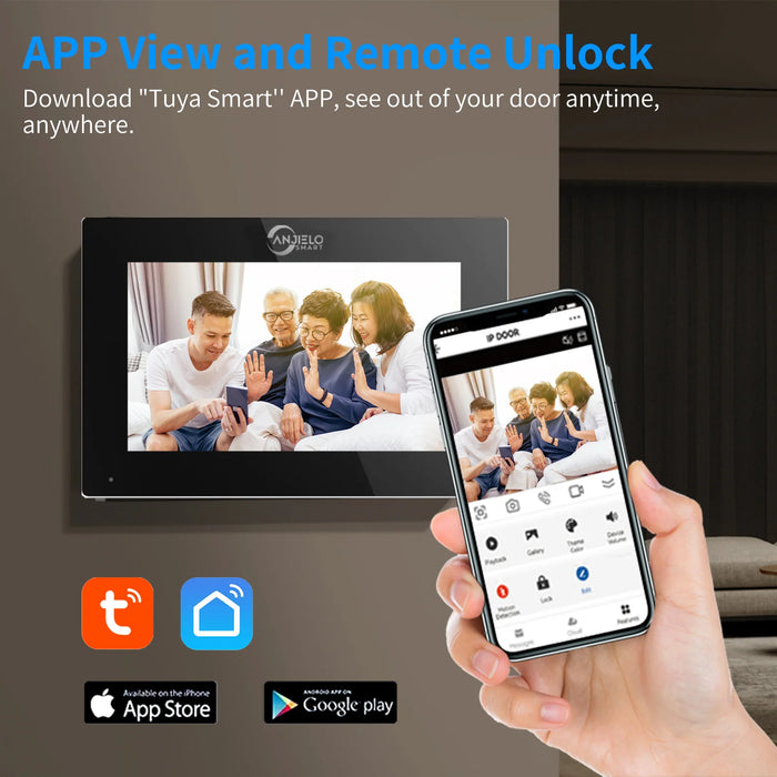 Video Intercom Tuya 7/10 Inch Doorphone Touch Screen with Wired Doorbell 1080P 148° APP Password Fingerprint 1 monitor+1 camera