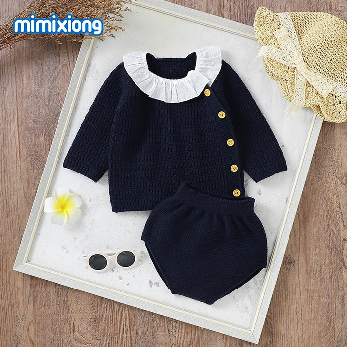 Baby Girls Clothes Sets Winter Casual Long Sleeve Knit Sweaters Shirts+Bottoms Newborn Infant 2pcs Outfit 0-18m Children Costume